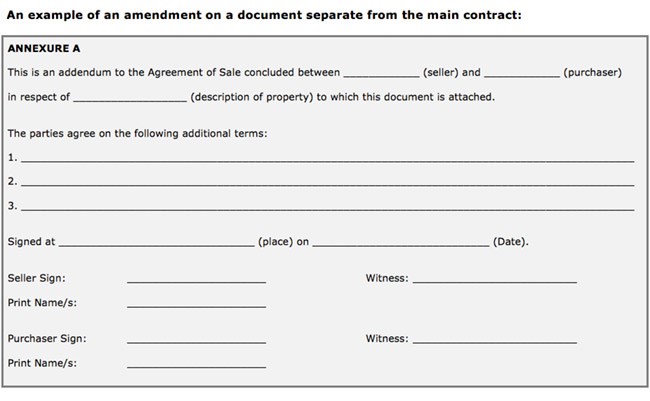 An example of an amendment on a document separate from the main offer to purchase