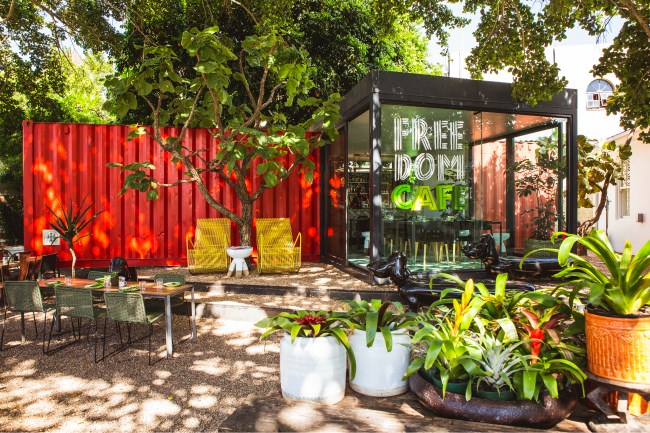 Freedom Cafe trendy outdoor space with signature red shipping container