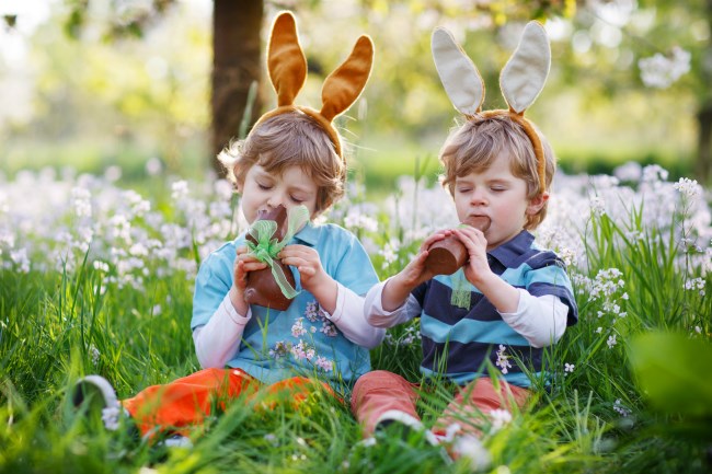 Kids in the garden easter egg hunting