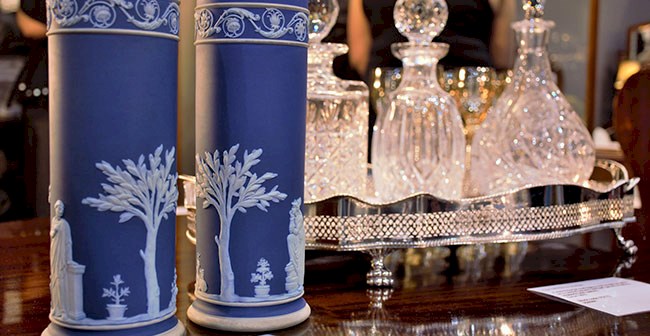 Beautiful Wedgewood vases and crytal