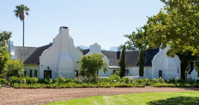 front view image of a wine farm house in Franschhoek