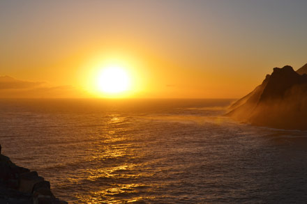 Sunset over the ocean in Hout Bay
