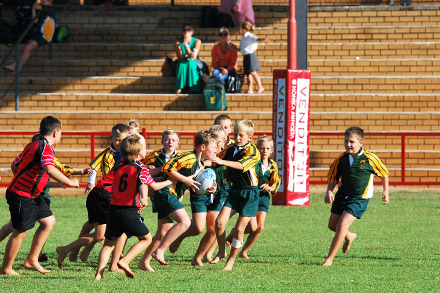 Young boys playing rugby at a school in Northern Pretoria