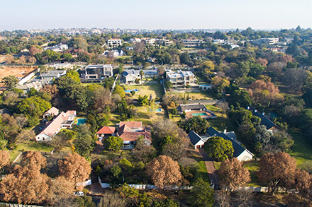 Aerial view of homes in Sandton