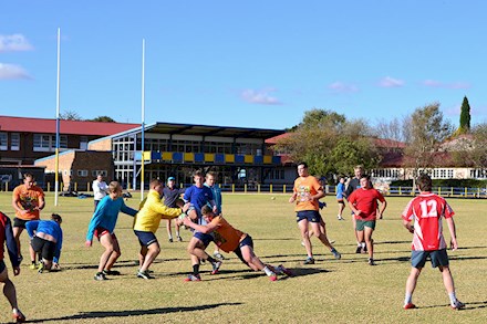 Boys playing rugby at a school in Kempton Park