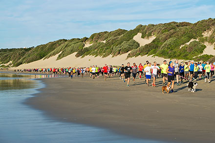 Running on the beach in East London