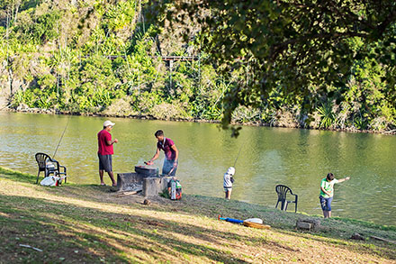 Fishing in a lake in East London