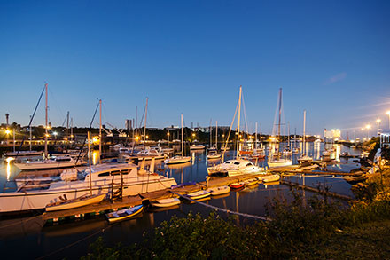 Boats in the harbour in East London