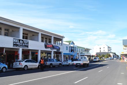 Street lined with shops in Hermanus