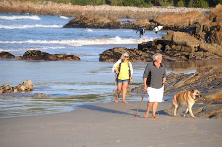 Walking a dog on the beach in Plettenberg Bay