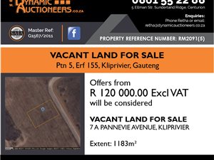 1183 m² Land available in Klipriver